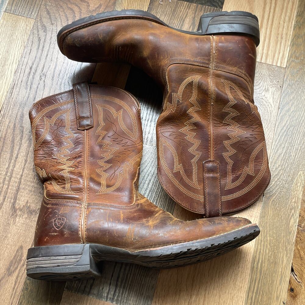 Ariat Energy Max Western Work Boots Brown Square Toe Men's 10.5D Leather
